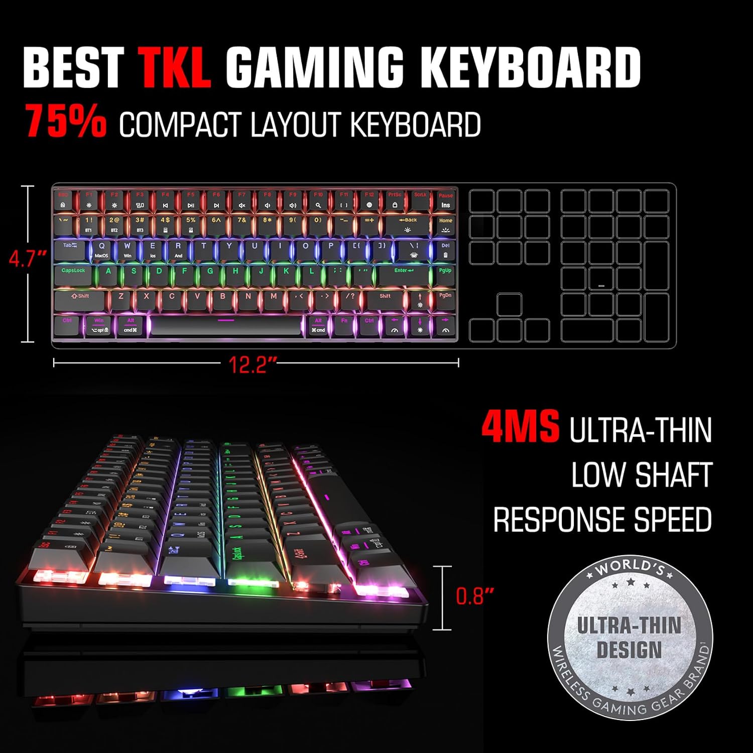 Mechanical Gaming Keyboard Low Profile Red Switch