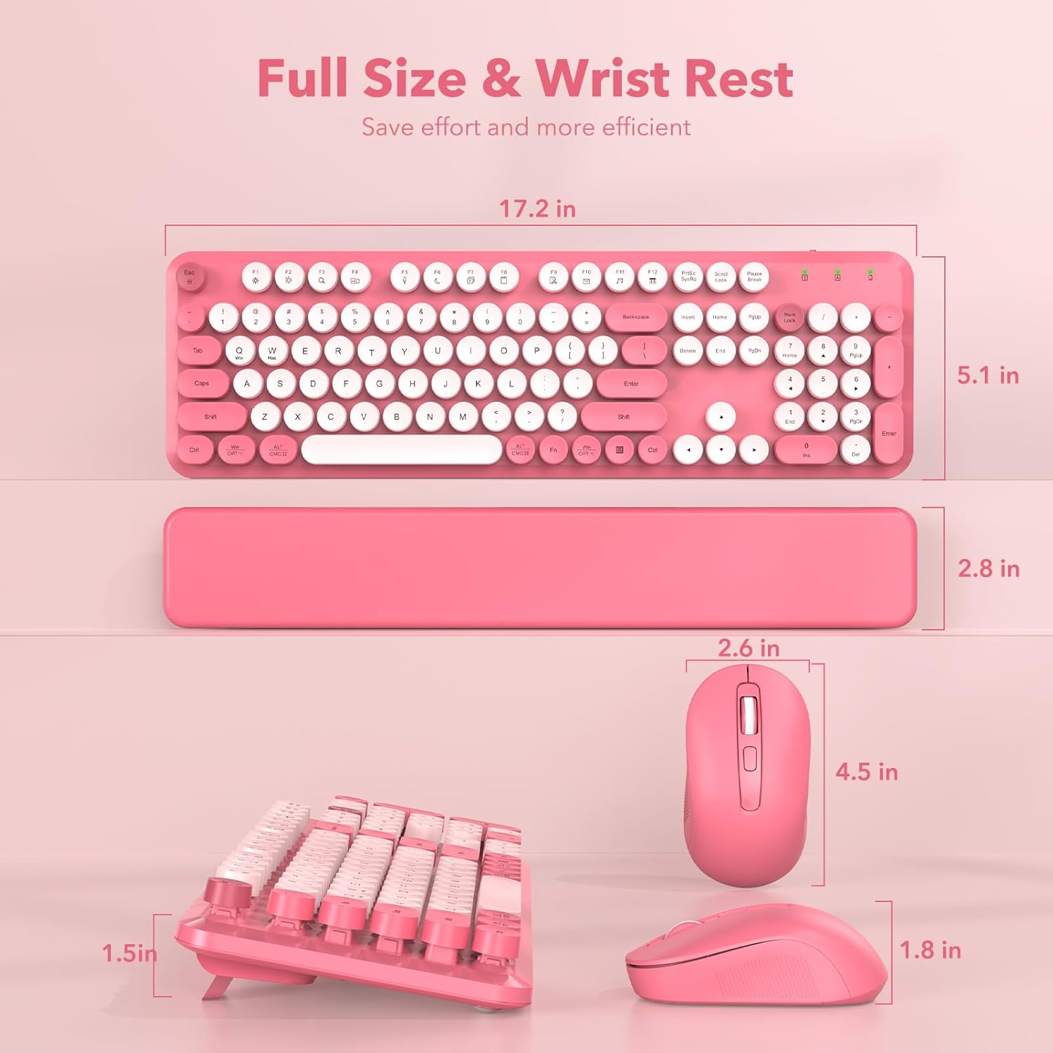 Sablute Wireless Keyboard and Mouse Combo with Retro Round Kecaps CK23