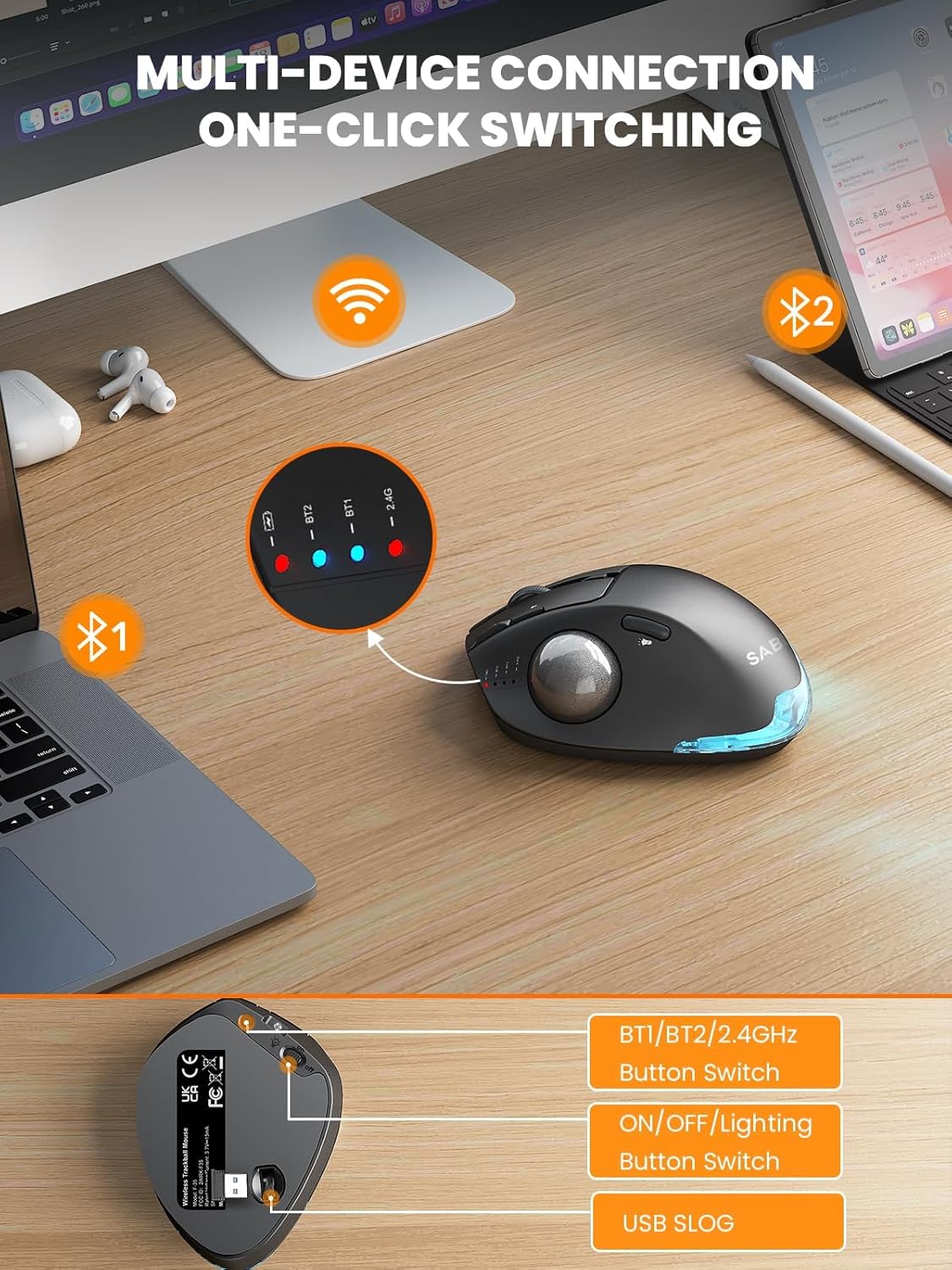 MAM1 Pro Wireless Trackball Mouse