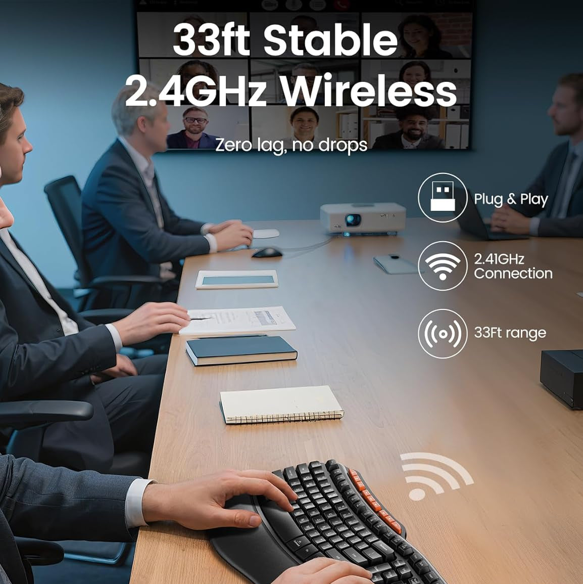 Ergonomic Wireless Keyboard and Mouse Combo, 2.4G Full Size Ergo Wave Key Board with Cushioned Plam Rest, Natural Typing, 3 DPI Adjustable Silent Mouse for Computer/Laptop/Windows/Mac