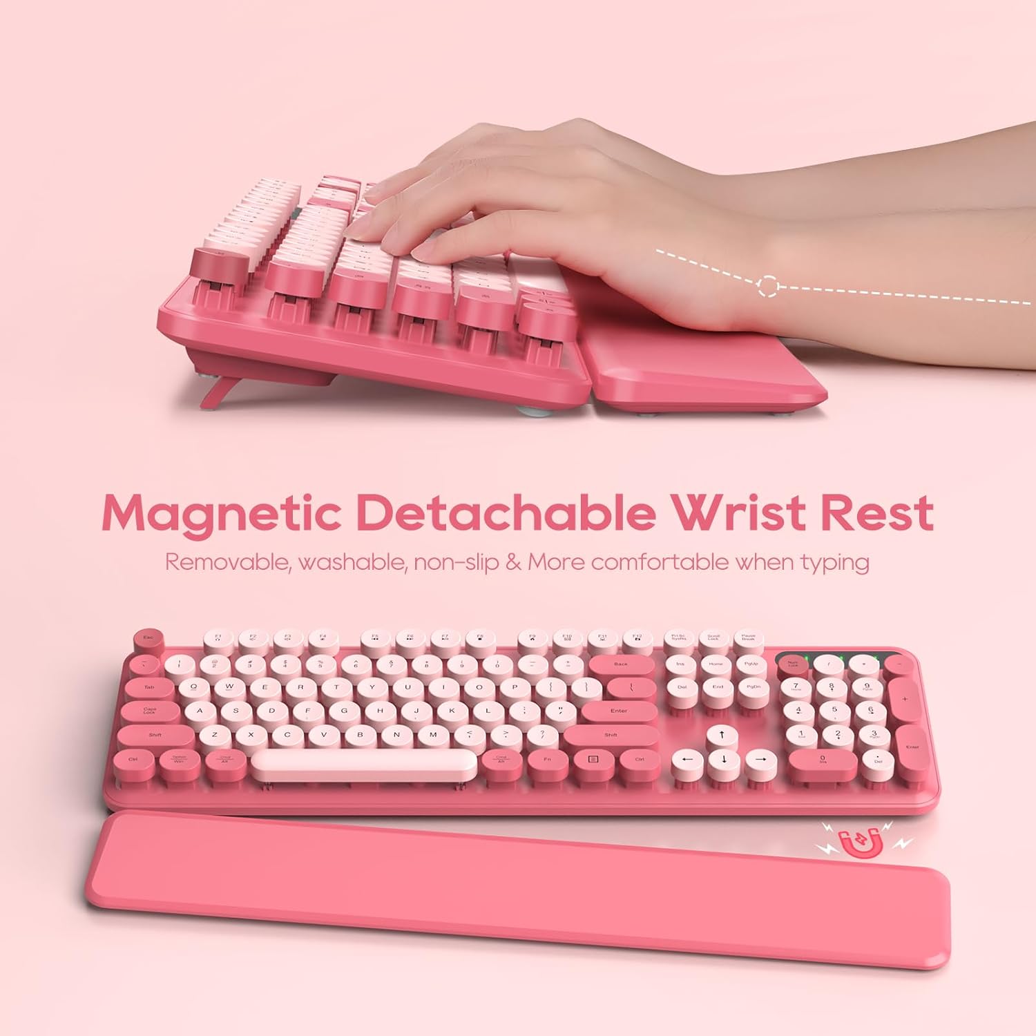 Sablute Wireless Keyboard and Mouse Combo with Retro Round Kecaps CK23