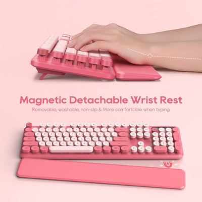 Sablute Wireless Keyboard and Mouse Combo with Retro Round Kecaps CK23