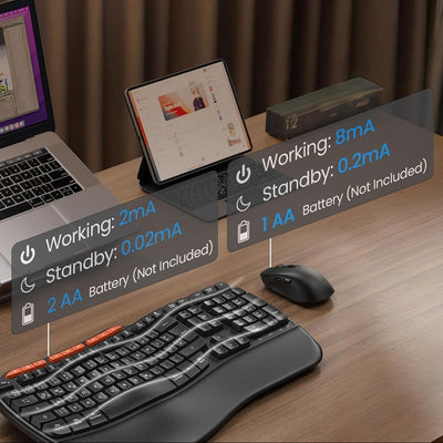 Ergonomic Wave Keys Wireless Keyboard and Mouse Combo MA31