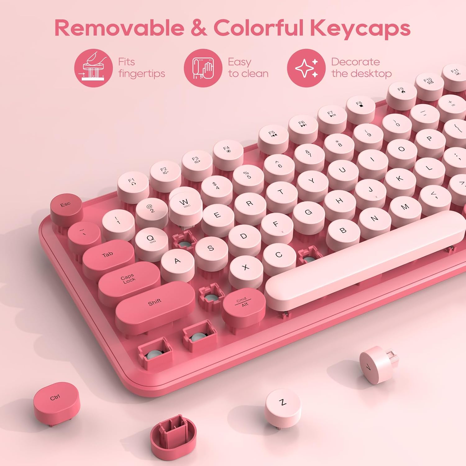 Sablute Wireless Keyboard and Mouse Combo with Retro Round Kecaps CK23