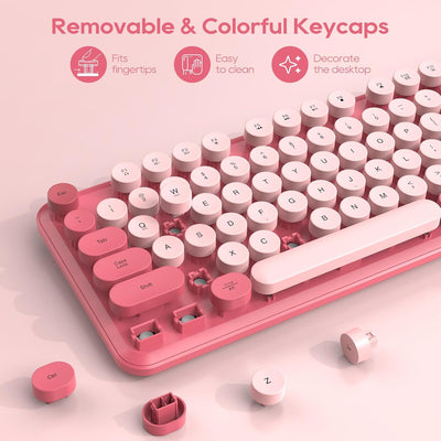 Sablute Wireless Keyboard and Mouse Combo with Retro Round Kecaps CK23