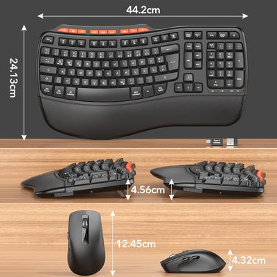 Ergonomic Wave Keys Wireless Keyboard and Mouse Combo MA31