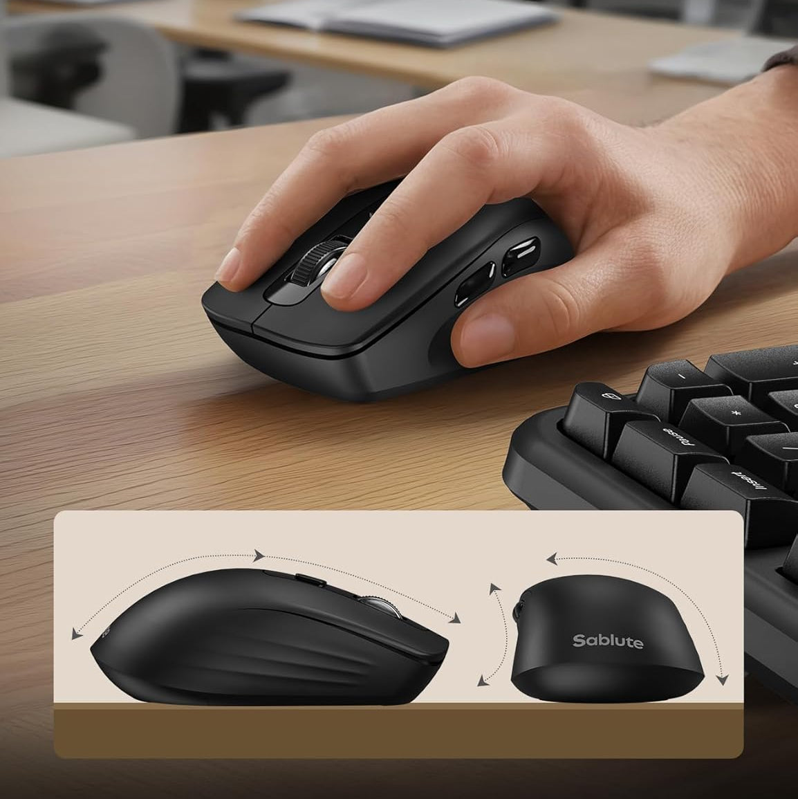 Ergonomic Wireless Keyboard and Mouse Combo, 2.4G Full Size Ergo Wave Key Board with Cushioned Plam Rest, Natural Typing, 3 DPI Adjustable Silent Mouse for Computer/Laptop/Windows/Mac