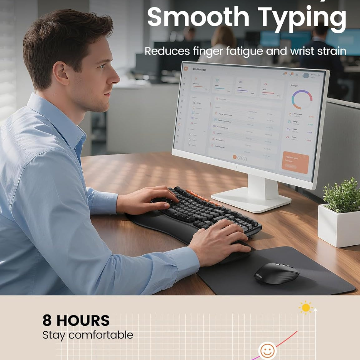 Ergonomic Wireless Keyboard and Mouse Combo, 2.4G Full Size Ergo Wave Key Board with Cushioned Plam Rest, Natural Typing, 3 DPI Adjustable Silent Mouse for Computer/Laptop/Windows/Mac