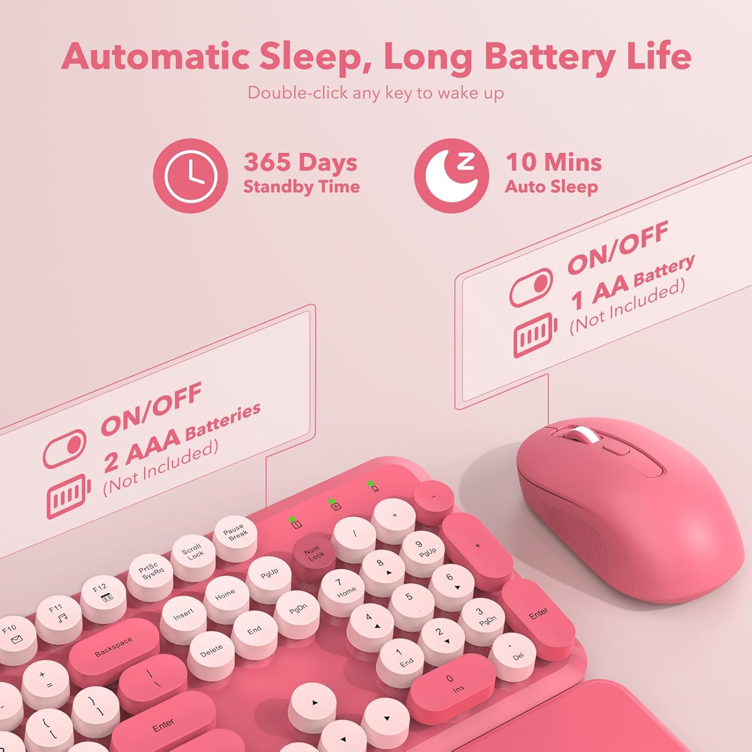 Sablute Wireless Keyboard and Mouse Combo with Retro Round Kecaps CK23