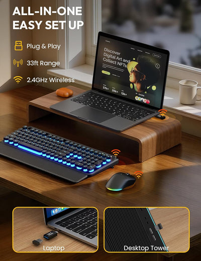 Sablute Wireless Retro Keyboard and Mouse Combo CK13 Pro