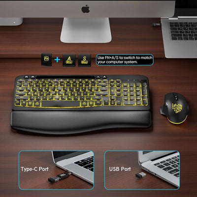 Sablute Wave Keys Wireless Backlit Keyboard and Mouse Combo MA22 Pro