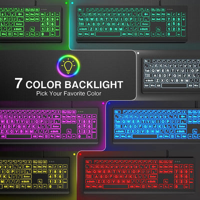 Large Print Backlit Wired USB Keyboard K11 Pro