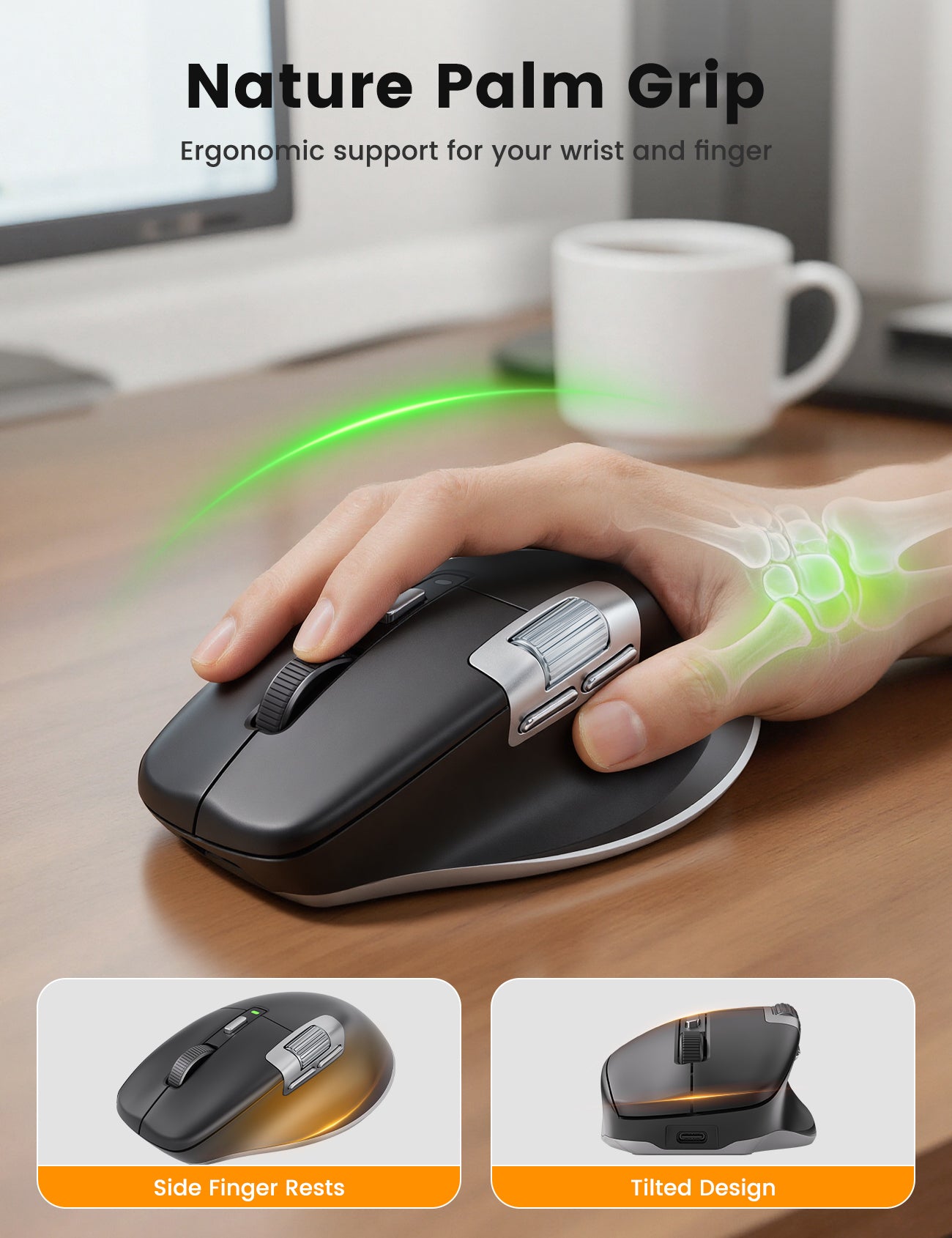 Ergonomic Wireless Mouse with Ultra-Fast Scrolling