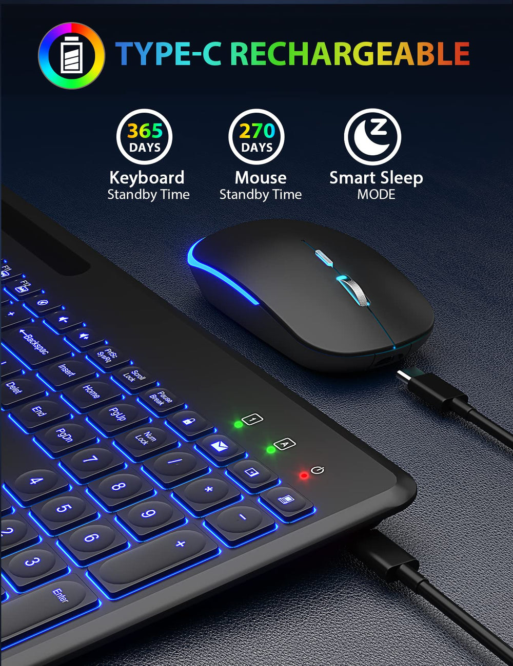 SABLUTE Wireless Keyboard and Mouse Backlit