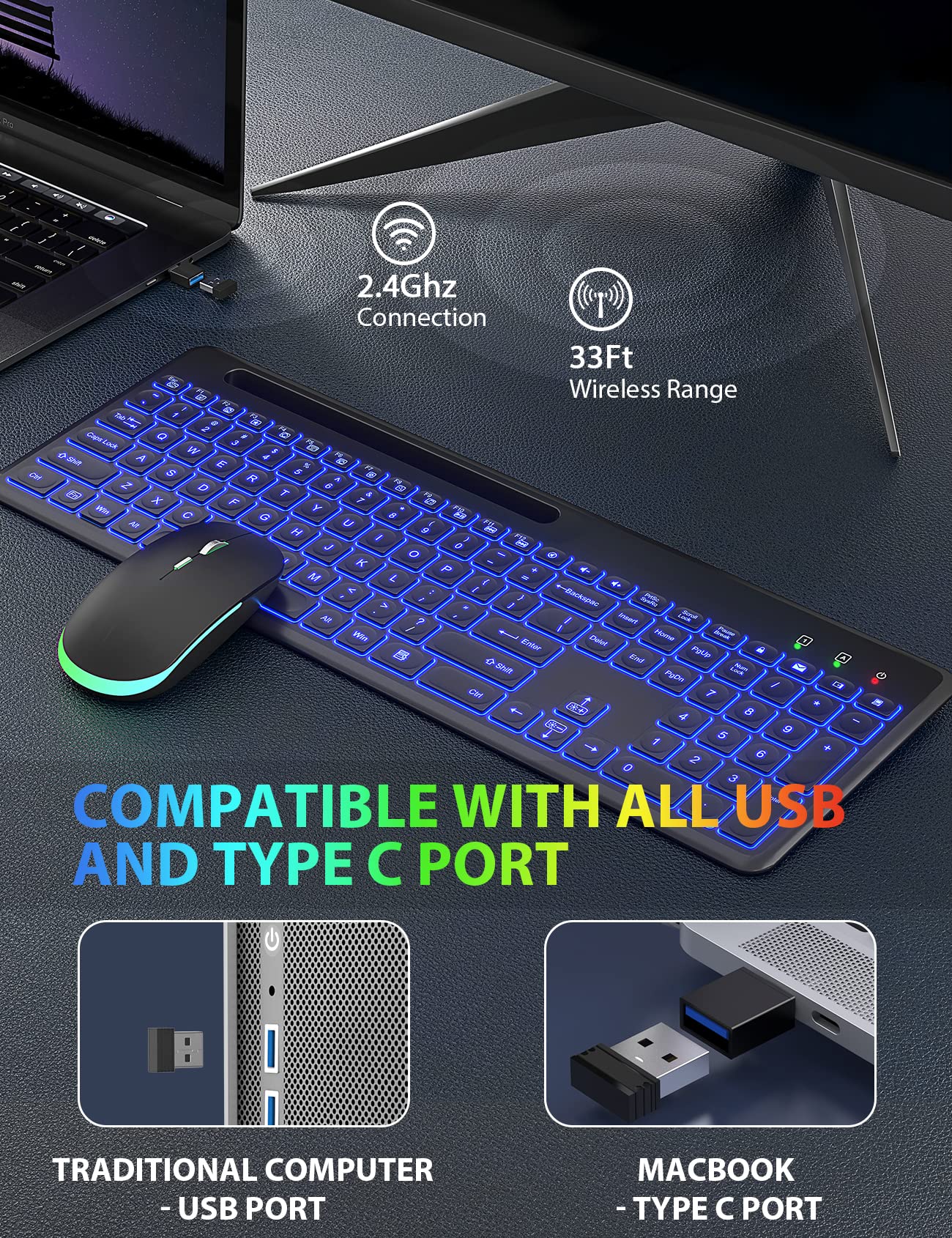 SABLUTE Wireless Keyboard And Mouse Backlit