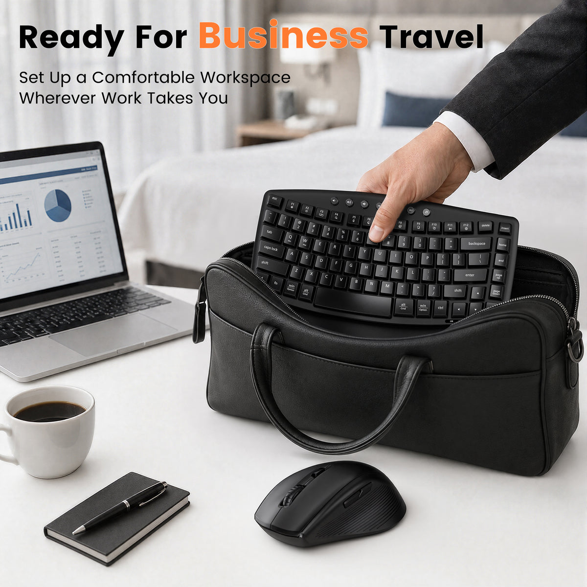Padded PU wrist rest, low-noise typing up to 30 dB, one 2.4G USB-A/USB-C receiver, quiet left/right clicks for office work