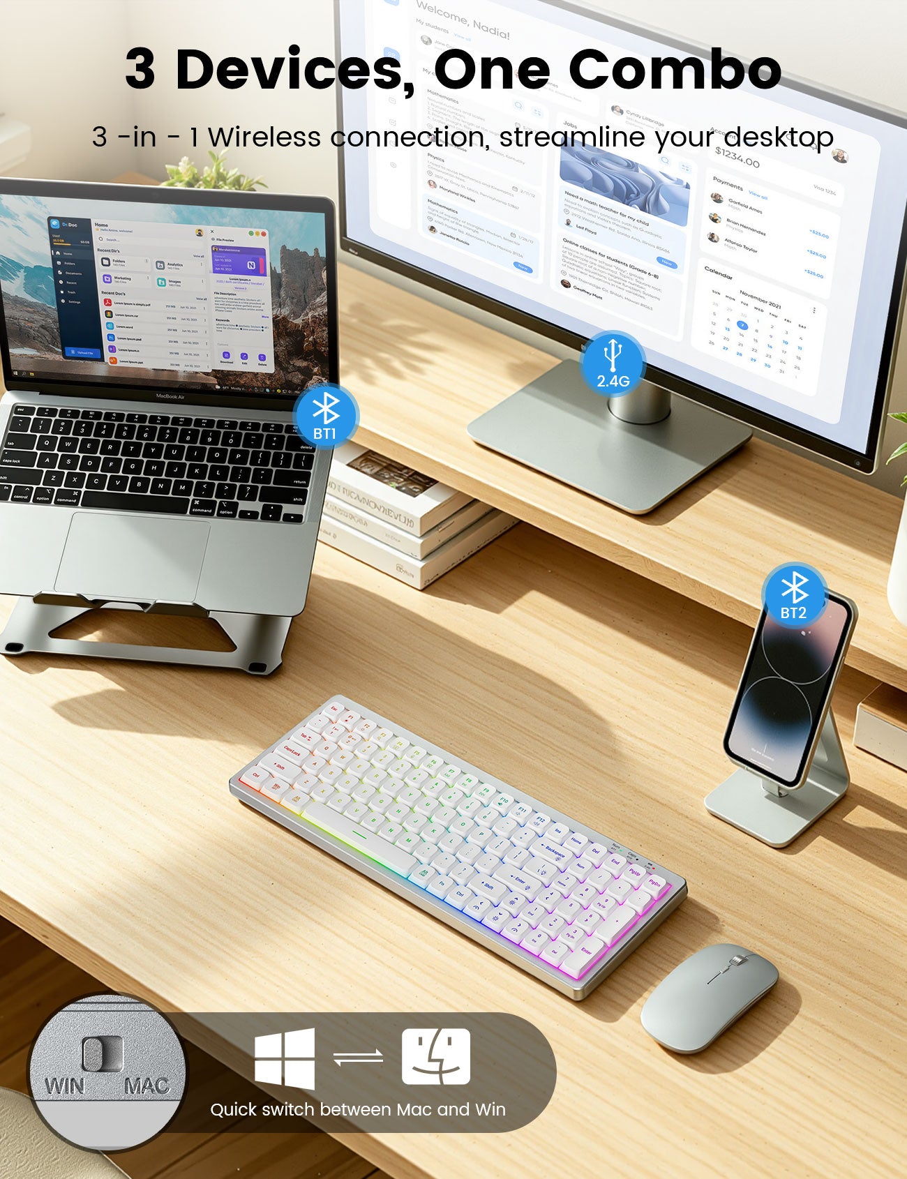 Sablute Backlit Wireless Keyboard & Mouse Combo with Bluetooth | KM62