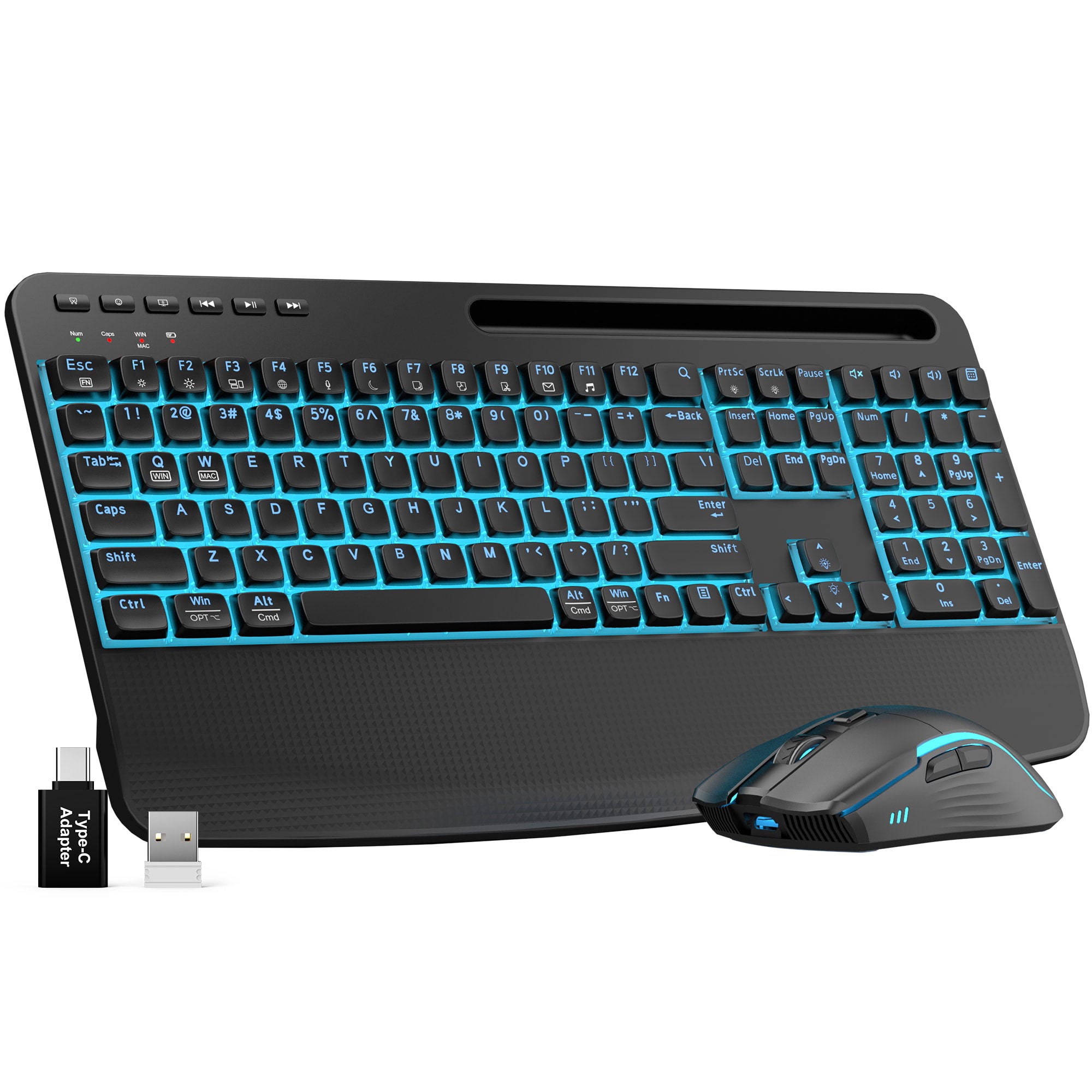 Sablute Backlit Wireless Keyboard and Mouse Combo with Palm Rest Silent for Office and Home KM25Pro CE1545 Black
