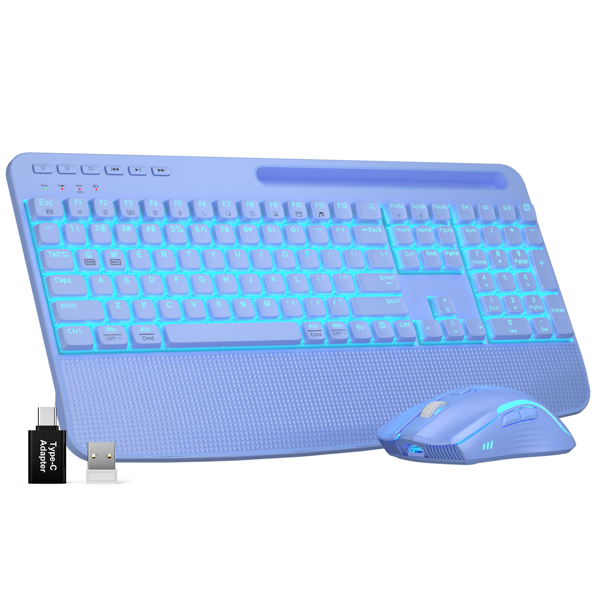 Sablute Backlit Wireless Keyboard and Mouse Combo with Palm Rest Silent for Office and Home KM25Pro CE1545 Purple