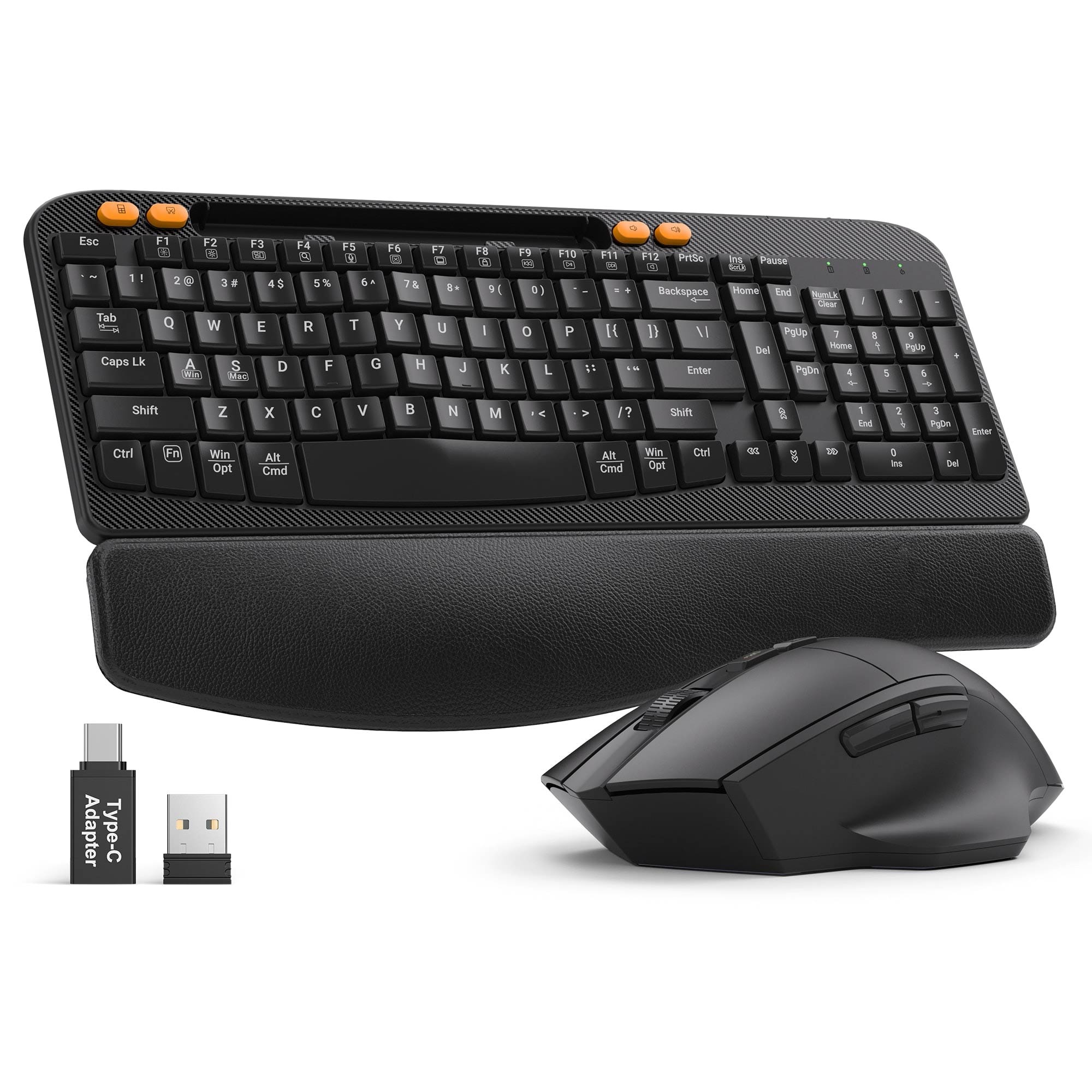 Sablute Ergonomic wireless keyboard and mouse combo with curved wave design rechargeable battery silent click and Mac Windows compatibility CE1533