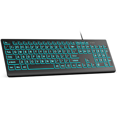 Sablute Full Size Large Print Backlit Wired USB Keyboard K11 Pro CE1457 Black