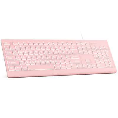 Sablute Full Size Large Print Backlit Wired USB Keyboard K11 Pro CE1457 Pink