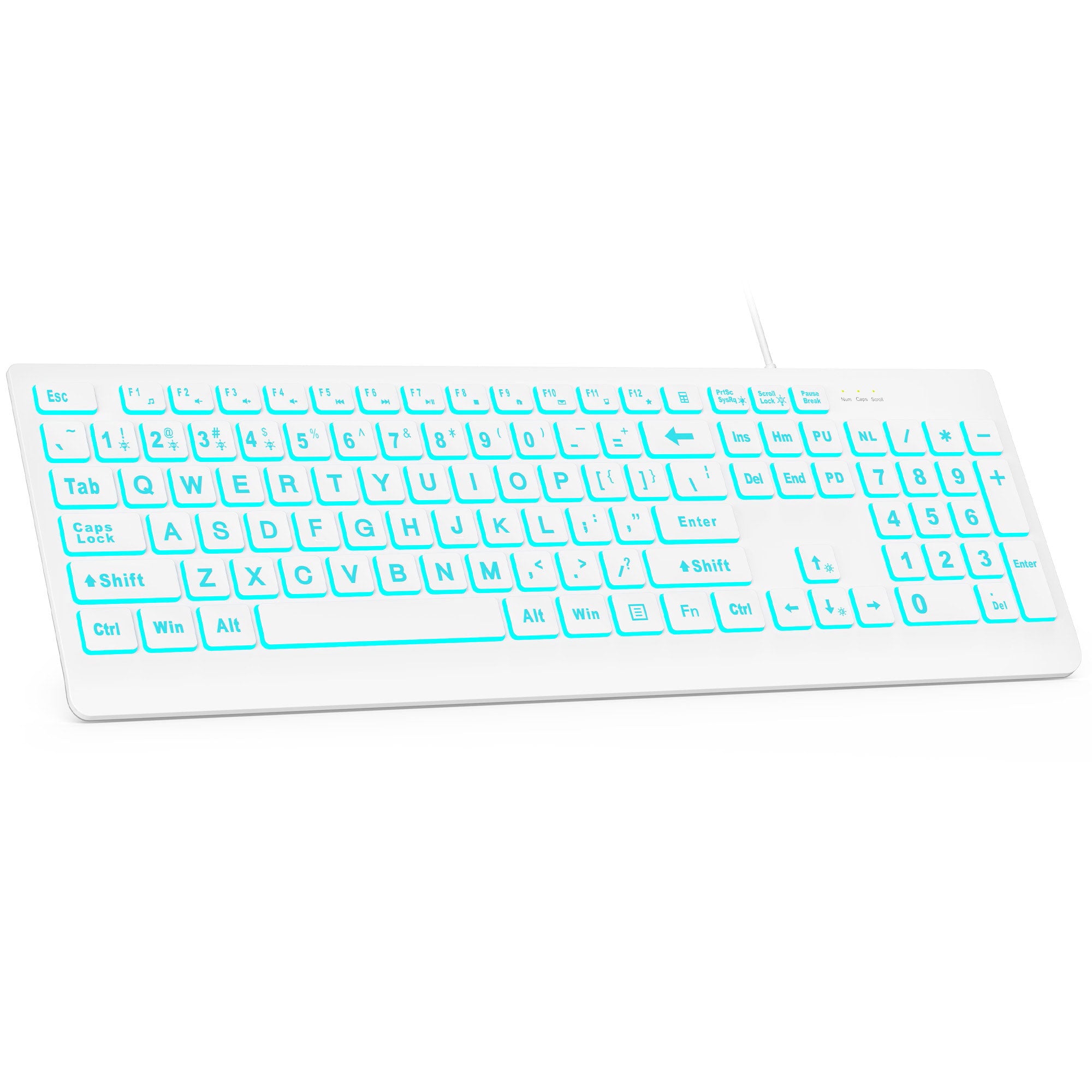 Sablute Full Size Large Print Backlit Wired USB Keyboard K11 Pro CE1457 White