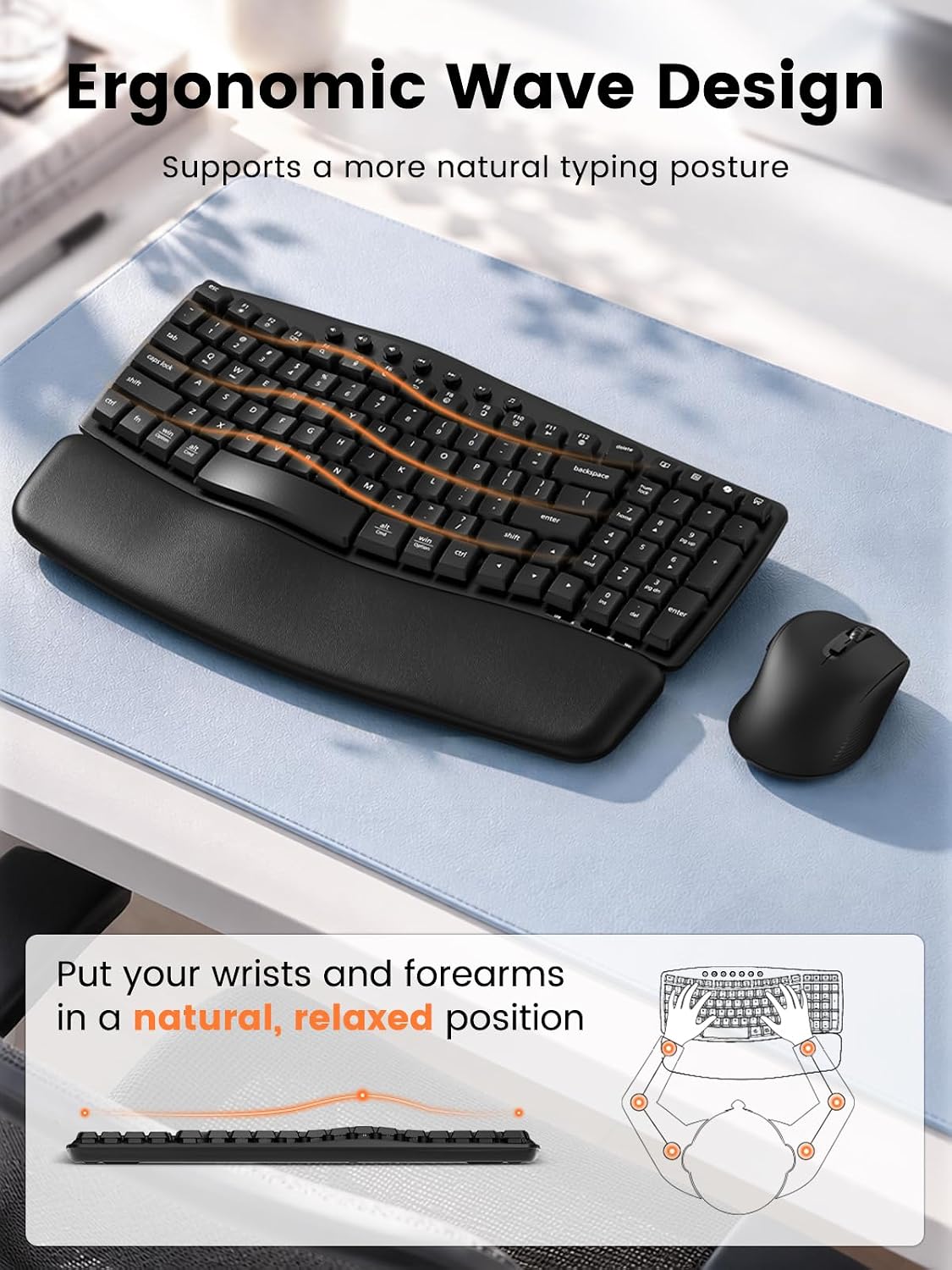 Sablute MA61 Wave Ergonomic Wireless Keyboard & Mouse Combo