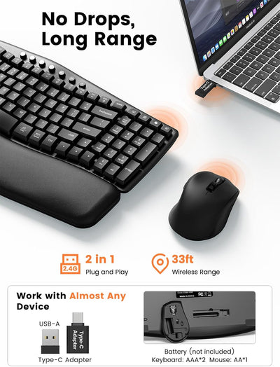 Sablute MA61 Wave Ergonomic Wireless Keyboard & Mouse Combo