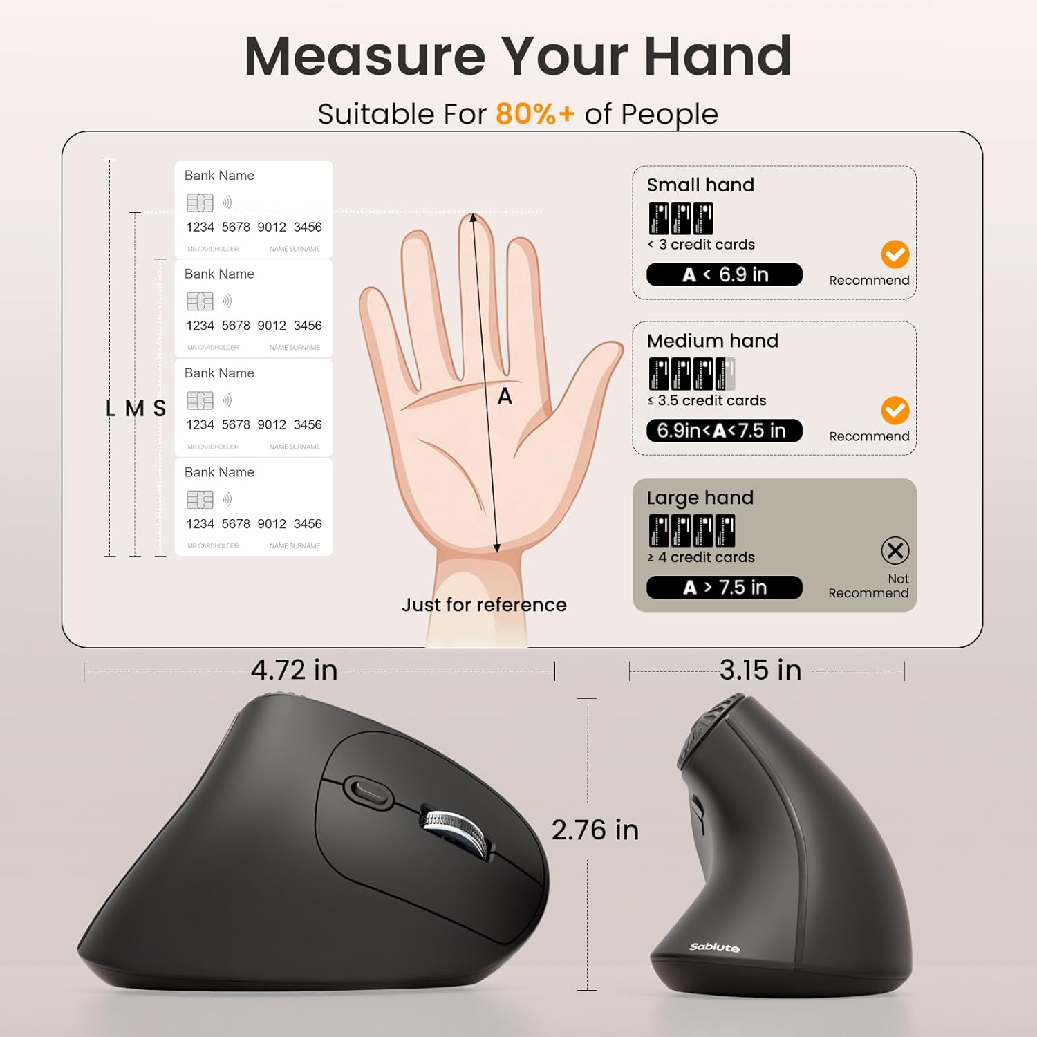 Sablute Ergonomic Vertical Wireless Mouse for S/M Hands MAM51