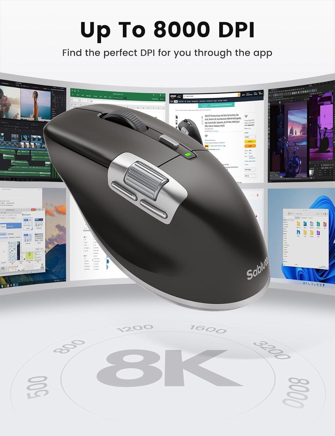Sablute MAM6 Ergonomic Wireless Mouse with Ultra-Fast Scrolling