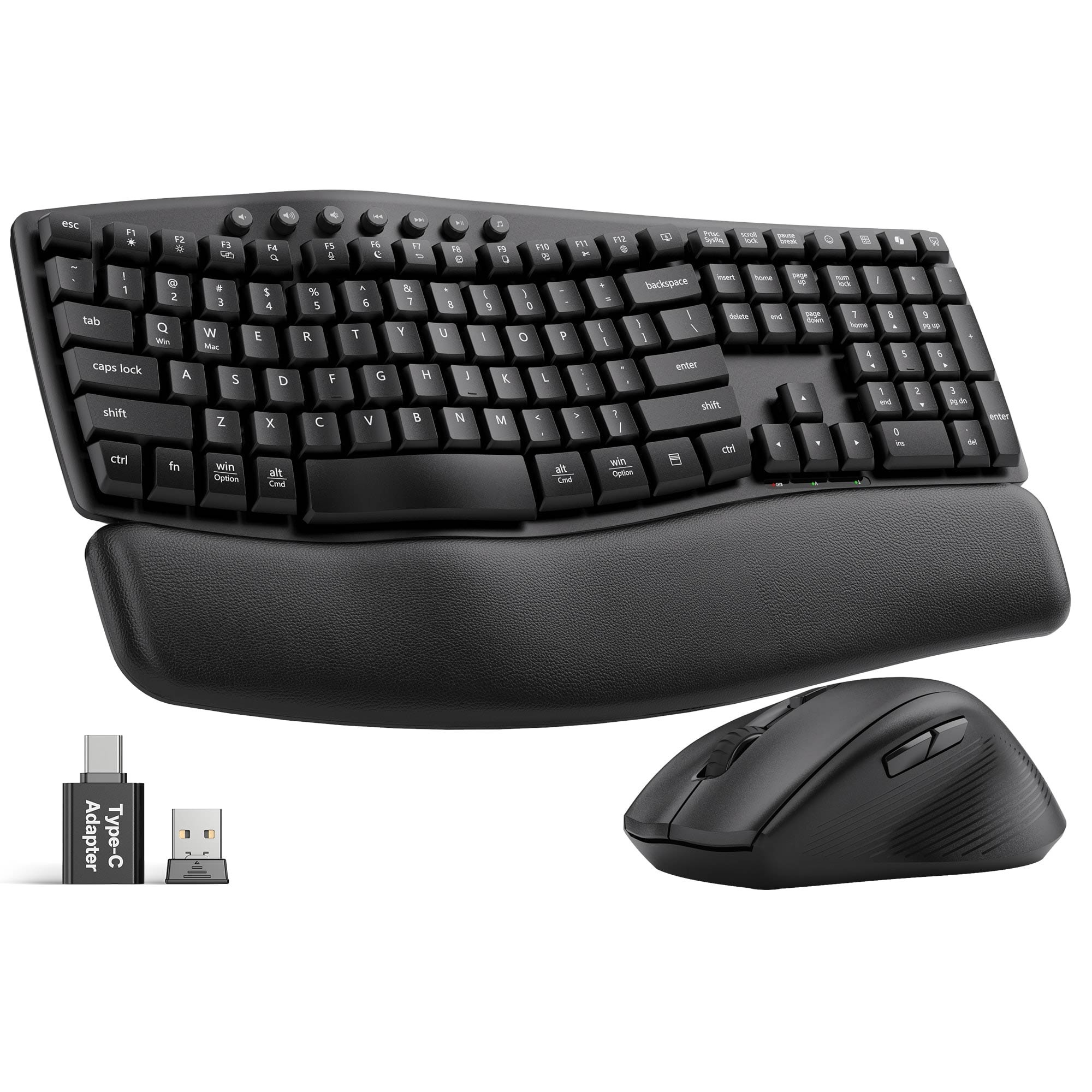 Sablute Wave ergonomic wireless keyboard featuring soft quiet keys palm rest silent mouse and stable 2.4GHz wireless connectivity for office productivity CE1548 Black