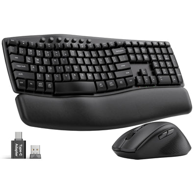Sablute Wave ergonomic wireless keyboard featuring soft quiet keys palm rest silent mouse and stable 2.4GHz wireless connectivity for office productivity CE1548 Black
