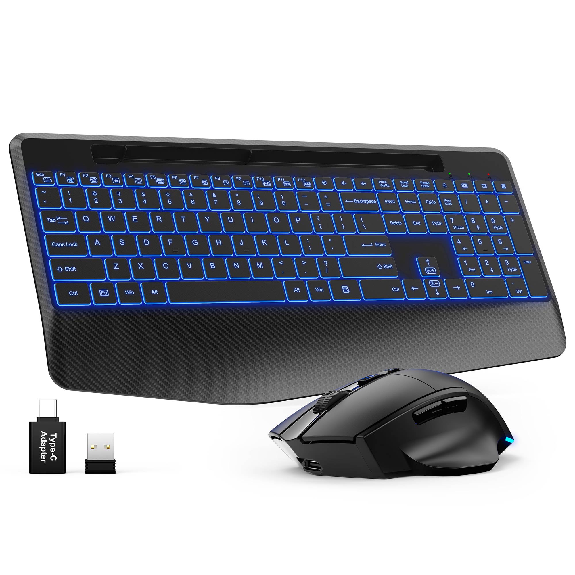 Sablute Wireless Ergonomic Keyboard and mouse Come with Full Size Layout Palm Rest CE1541 Black