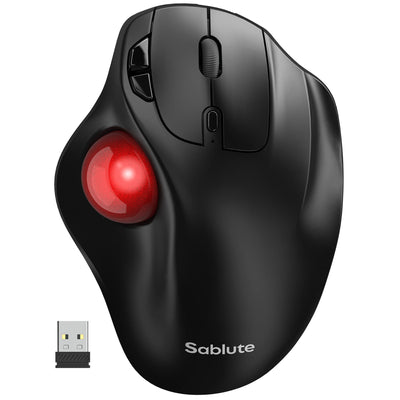 Sablute Wireless ErgonomicTrackball Mouse with Thumb Control Silent for Office Use MAM2 CE1547 Red