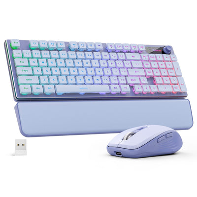Sablute Wireless RGB backlit keyboard and mouse with pudding keycaps ergonomic typing comfort for office CE1543 Purple