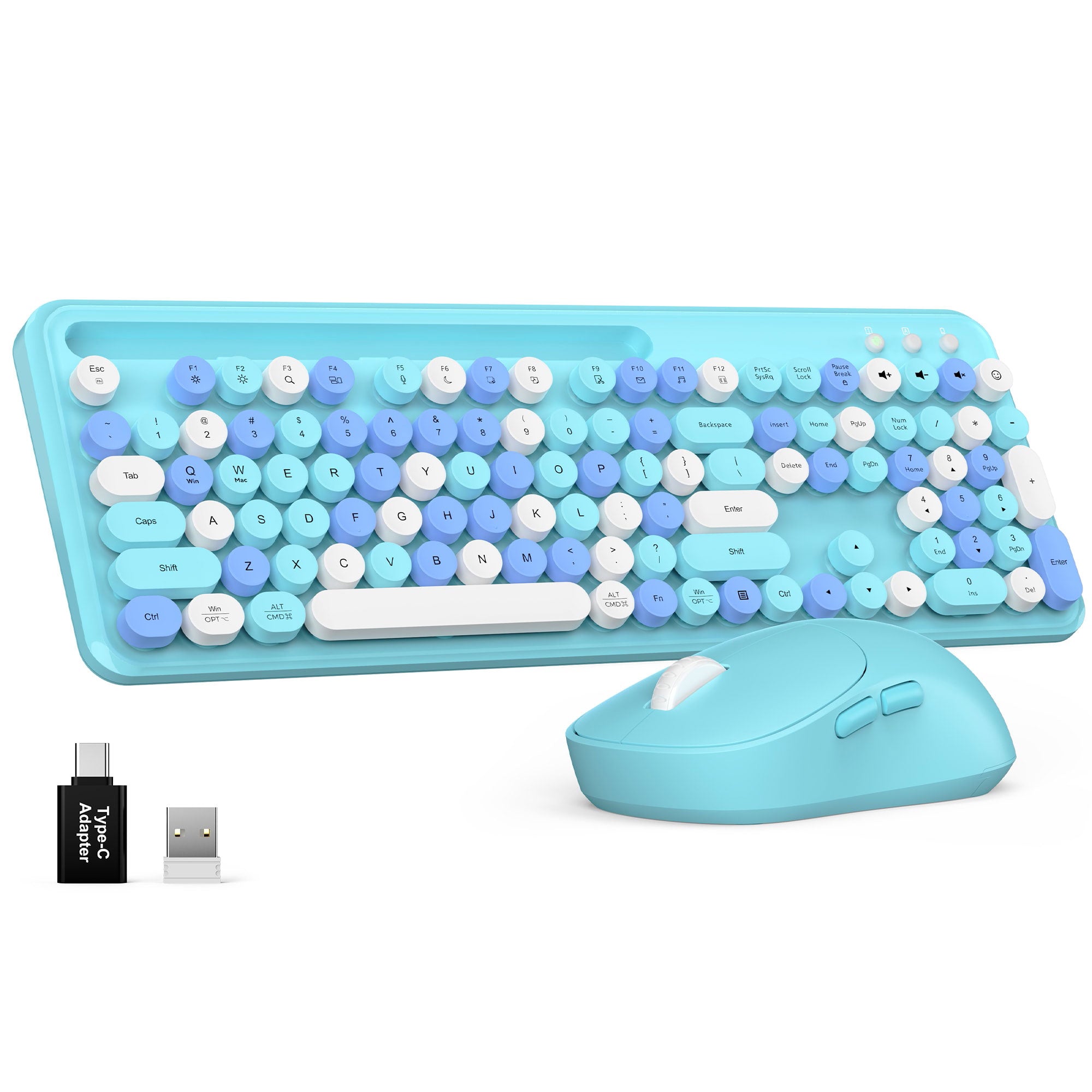 Sablute 100% Layout Wireless Typewriter Keyboard and Mouse Combo CK13 Blue