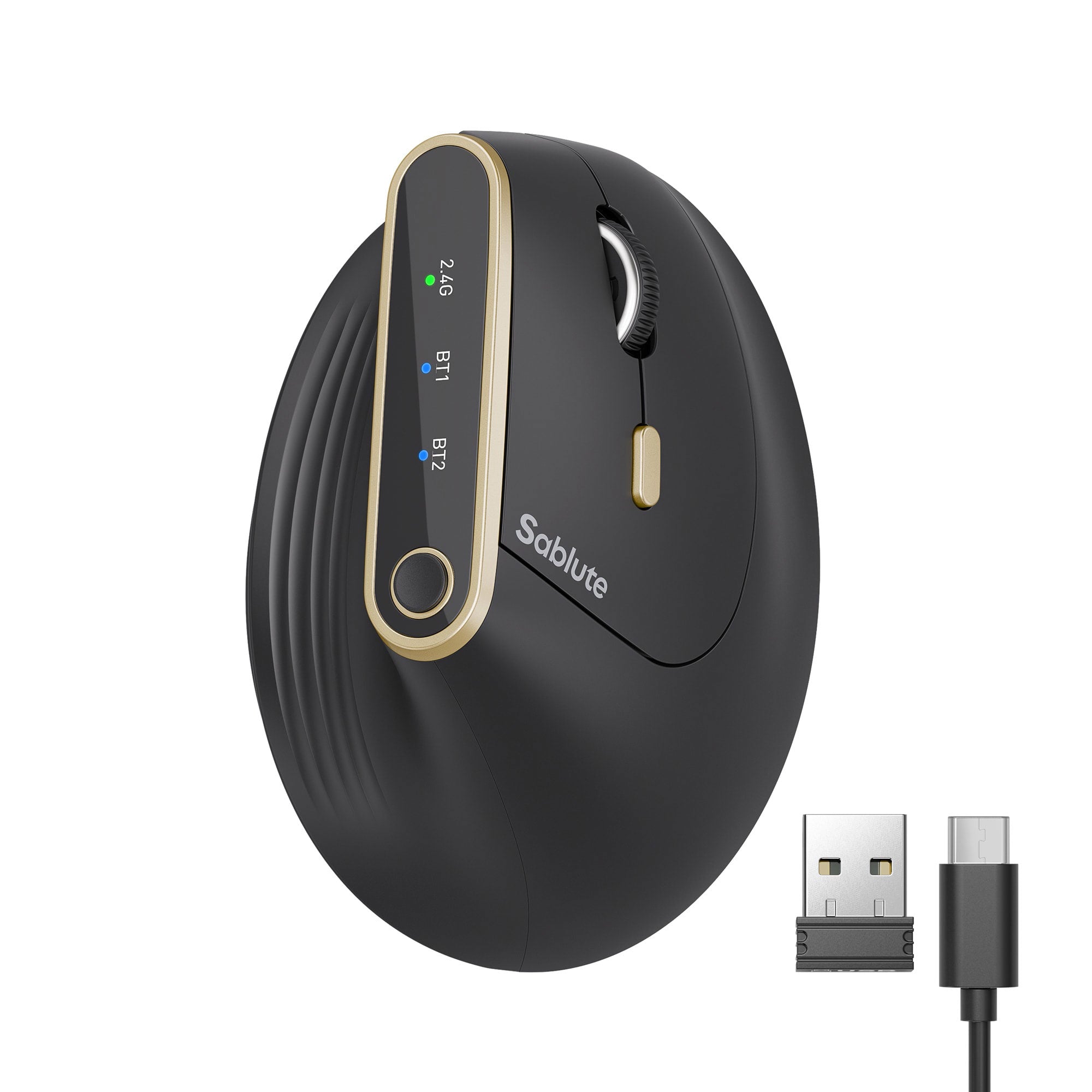 Sablute ergonomic vertical wireless mouse with 8000 DPI precision, 2.4G Wireless Bluetooth connectivity, quiet clicks, and programmable buttons CE1569 Black