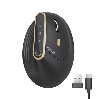 Sablute ergonomic vertical wireless mouse with 8000 DPI precision, 2.4G Wireless Bluetooth connectivity, quiet clicks, and programmable buttons CE1569 Black