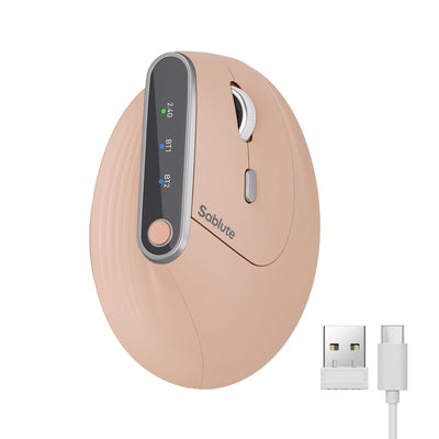 Sablute ergonomic vertical wireless mouse with 8000 DPI precision, 2.4G Wireless Bluetooth connectivity, quiet clicks, and programmable buttons CE1569 Pink
