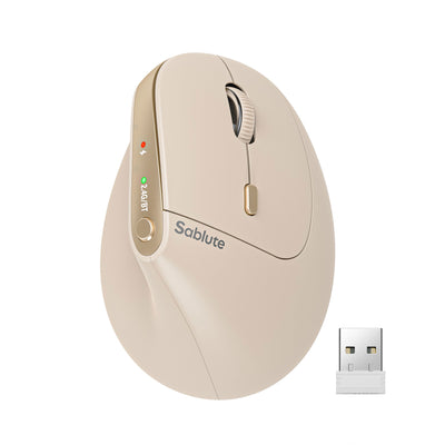 Sablute ergonomic vertical wireless mouse with silent clicks, rechargeable battery, Bluetooth, and adjustable DPI for long-hour computer use CE1560 Beige