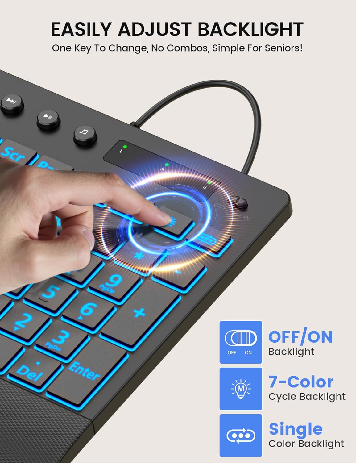 Sablute Wired Large Print Backlit Keyboard K31PRO