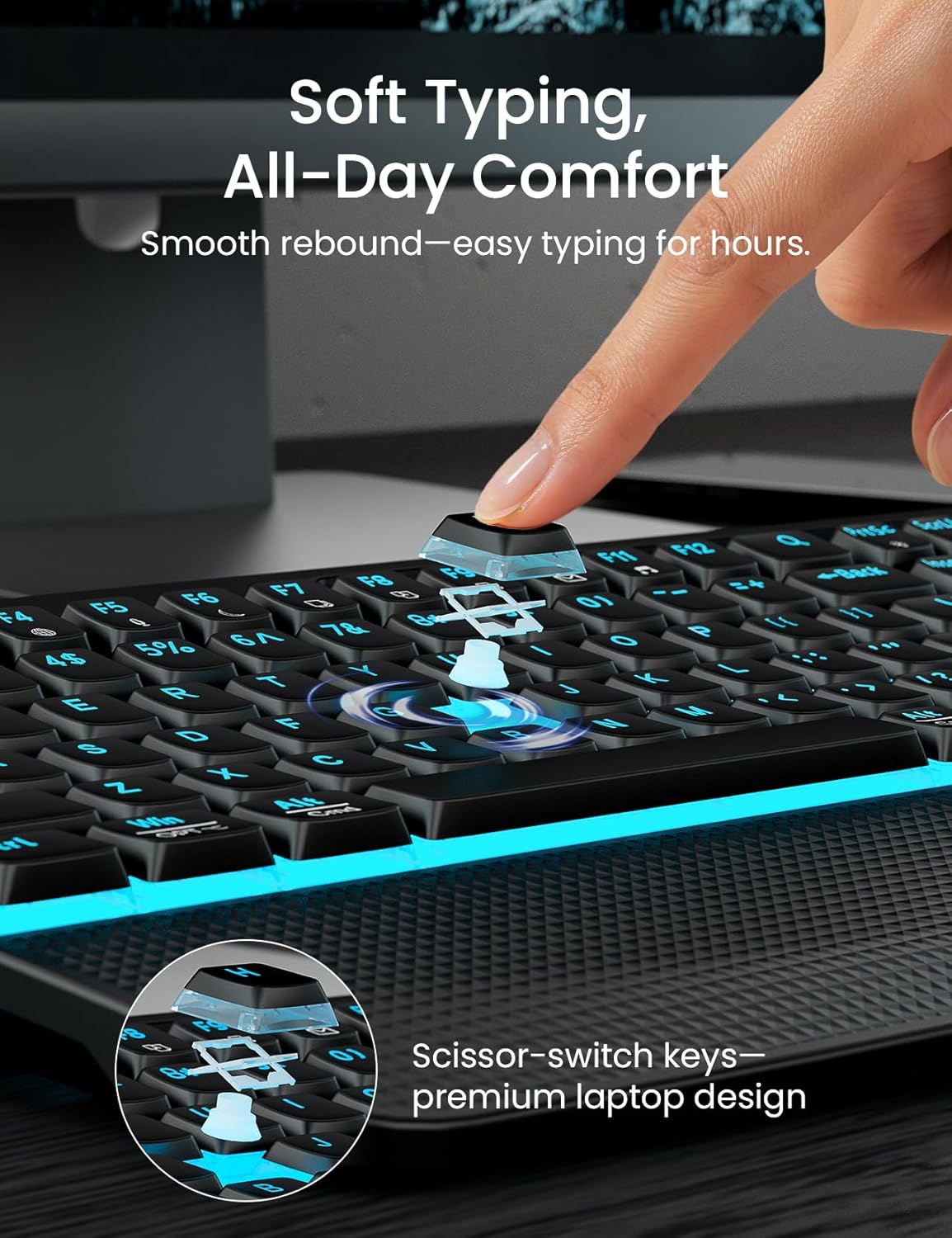 Sablute Backlit Wireless Keyboard and Mouse Combo with Palm Rest Silent for Office and Home KM25Pro CE1545 Black