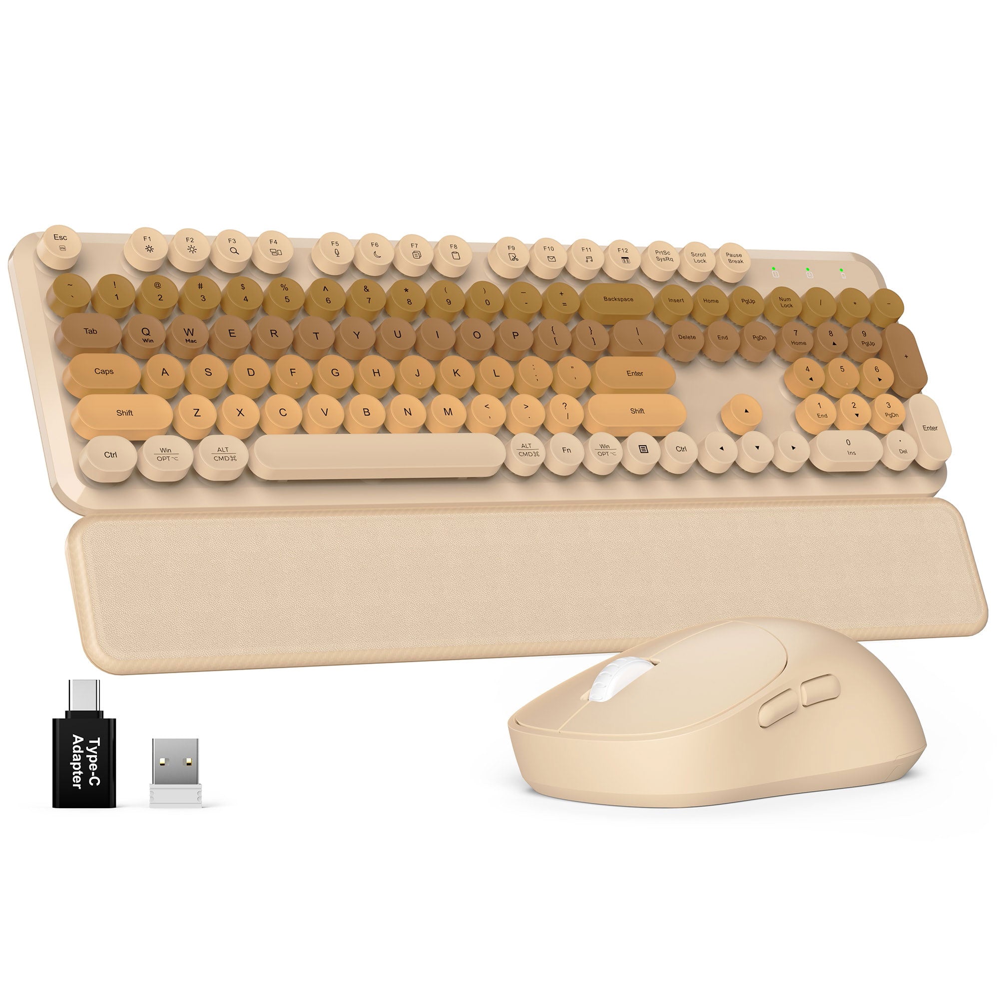 Sablute retro wireless keyboard and mouse combo with typewriter round keys, magnetic wrist rest, ergonomic mouse, and stable 2.4GHz wireless connectivity CE1562 Beige
