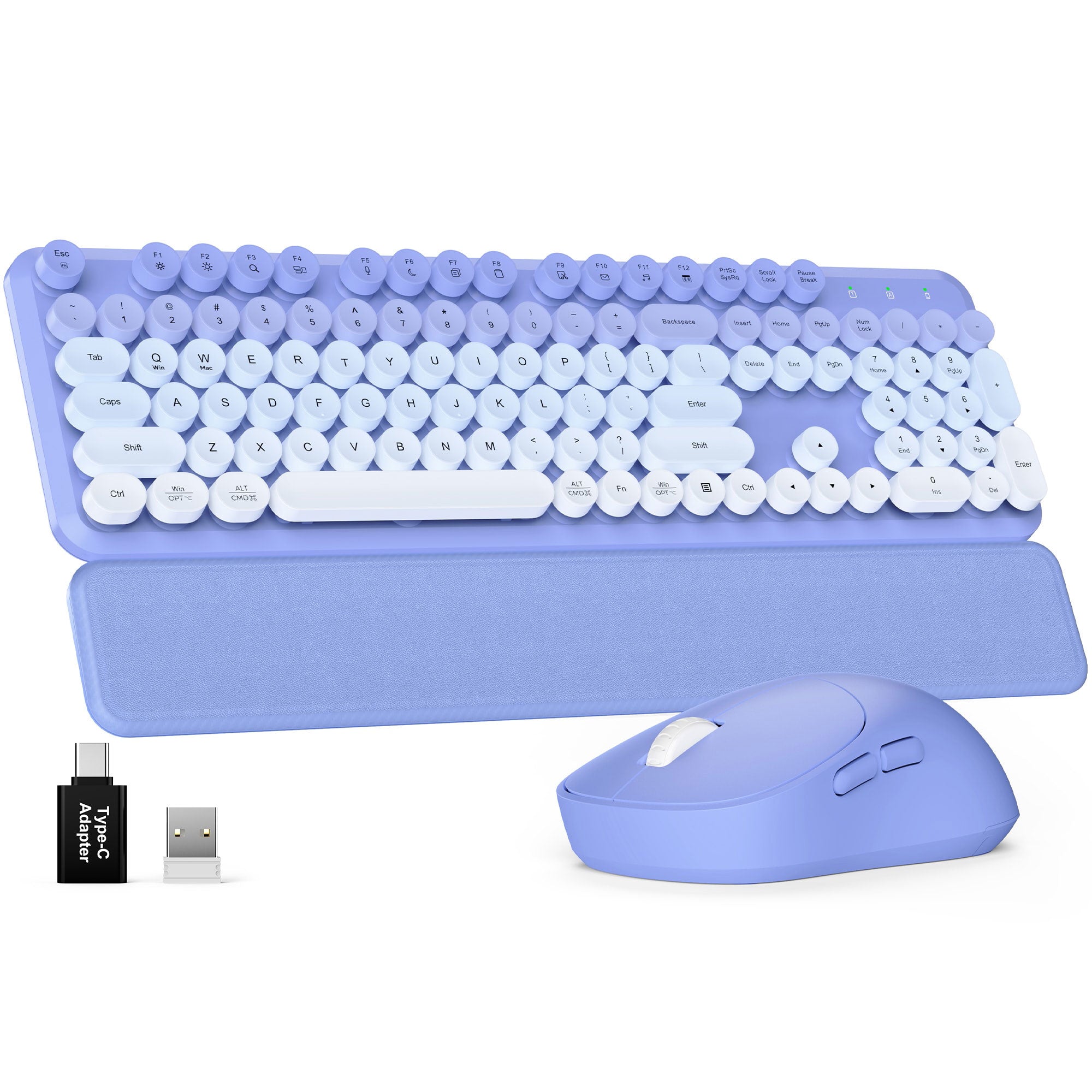 Sablute retro wireless keyboard and mouse combo with typewriter round keys, magnetic wrist rest, ergonomic mouse, and stable 2.4GHz wireless connectivity CE1562 Blue