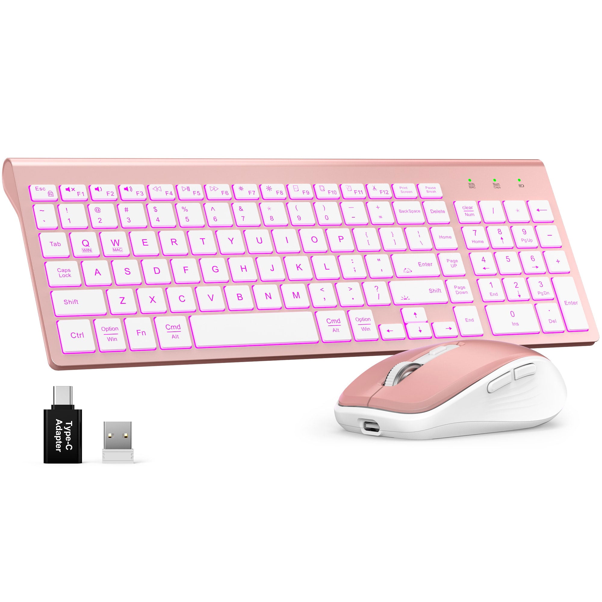 Sablute wireless keyboard and mouse combo with RGB backlit keyboard 2.4G mouse and Mac Windows compatibility for office and home use CE1496 Rose Gold
