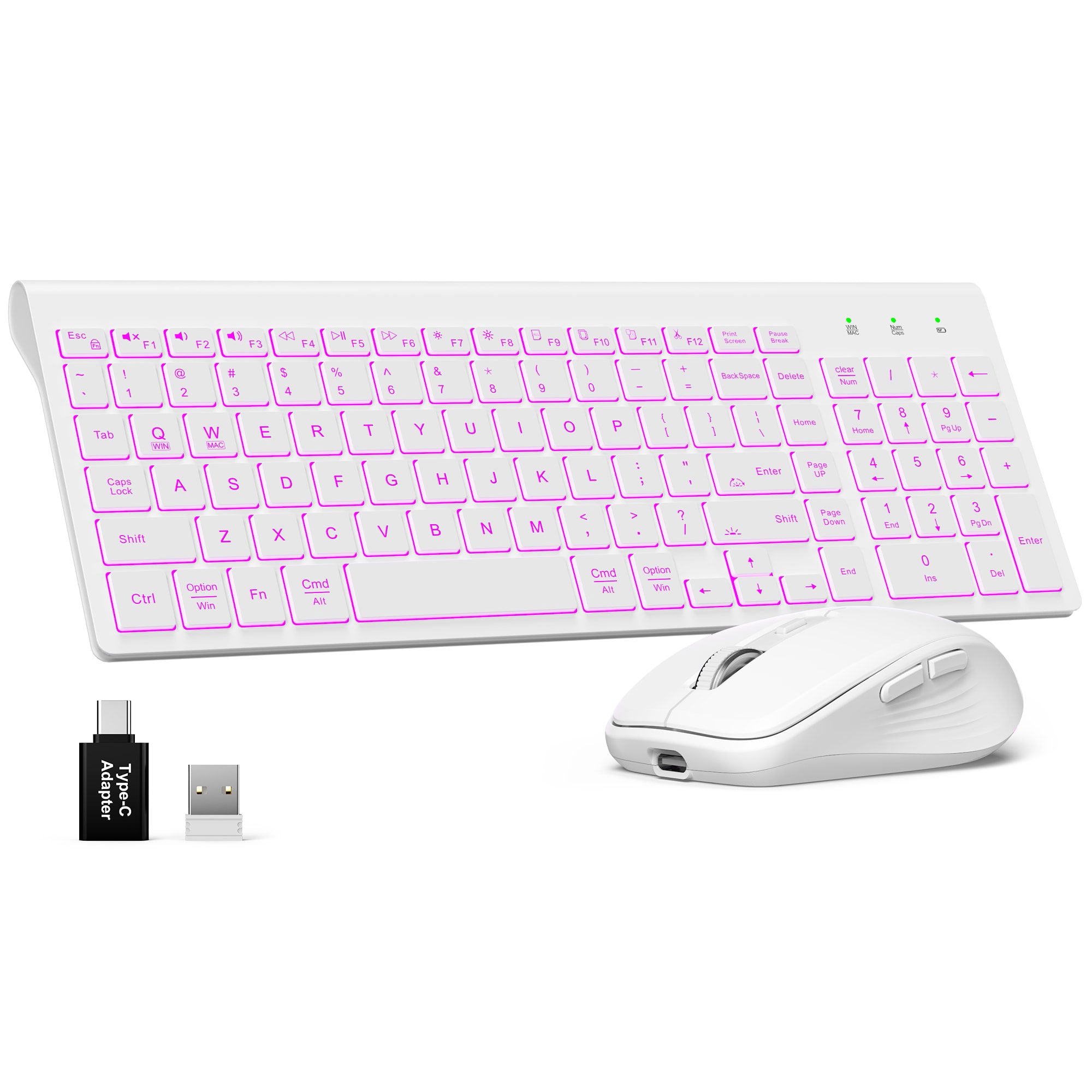 Sablute wireless keyboard and mouse combo with RGB backlit keyboard 2.4G mouse and Mac Windows compatibility for office and home use CE1496 White