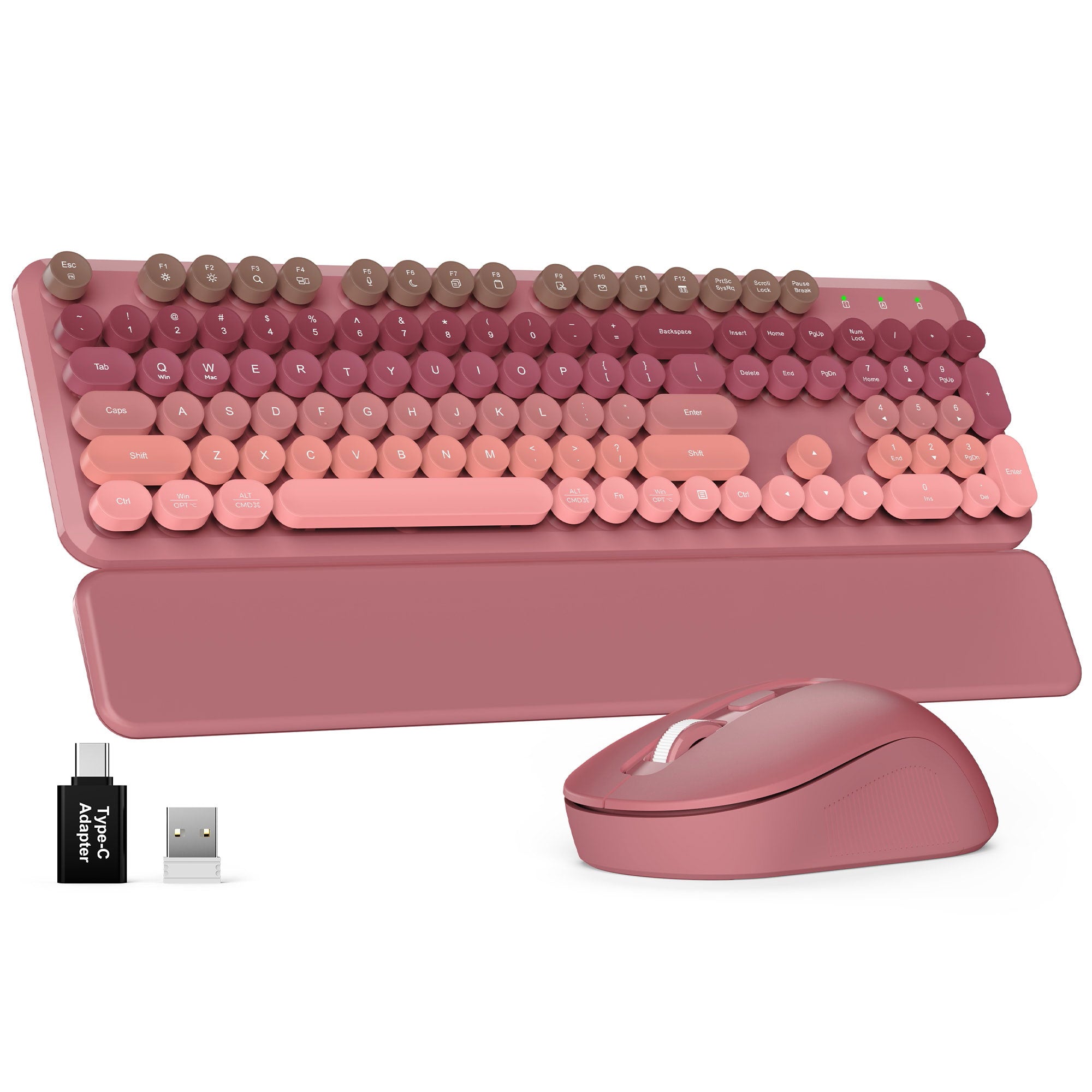 Sablute wireless keyboard and mouse combo with retro typewriter round keycap ergonomic typing angle ideal for home office students and cute desk accessories CE1555 Pink Gradient