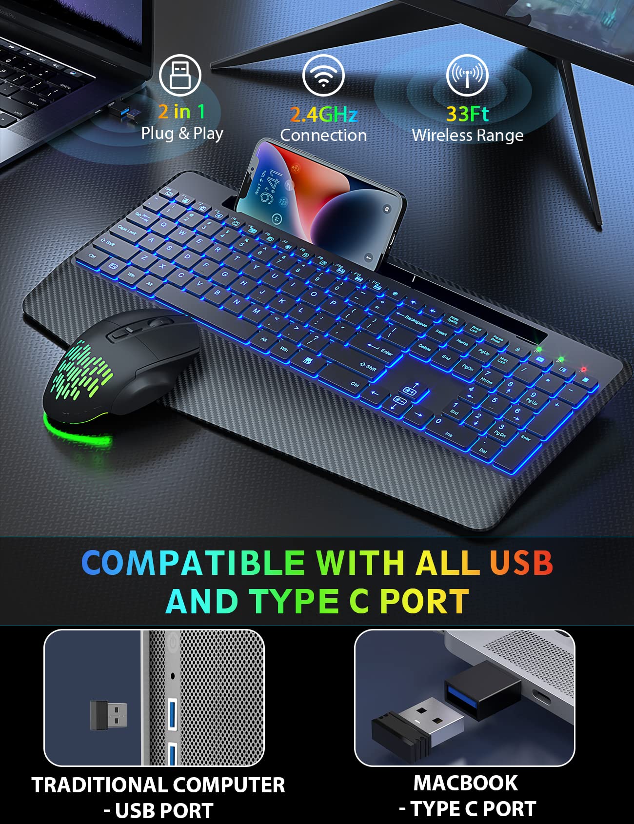 SABLUTE Wireless Keyboard And Mouse Backlits