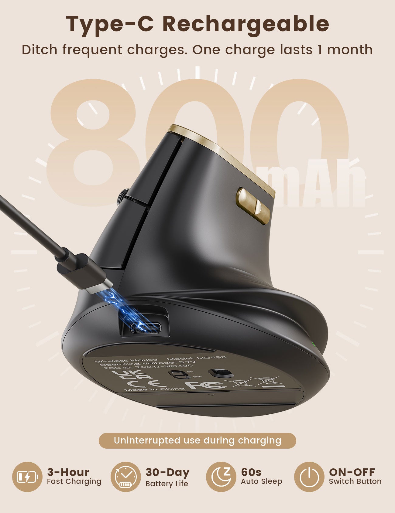 Sablute Ergonomic Vertical Wireless Mouse for M/L Hands MAM4